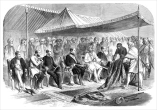 Interview at Sealkote, on the 9th March, between the Maharajah Runjeet Singh of Cashmere..., 1860. Creator: Unknown.