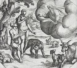 Adam and Eve Placed in the Garden of Eden, 16th century. Creator: Antonio Tempesta.