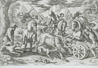 Wild Bull Hunt, 16th century. Creator: Antonio Tempesta.