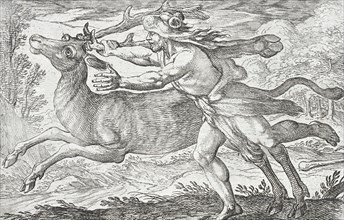 Hercules and the Hind of Mount Cerynea, 1608. Creators: Antonio Tempesta, Nicolaus van Aelst.