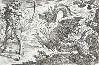Hercules and the Serpent Ladon, 1608. Creators: Antonio Tempesta, Nicolaus van Aelst.