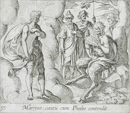 Marsyas Playing the Pipes Before Apollo, published 1606. Creators: Antonio Tempesta, Wilhelm Janson.