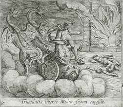 Medea Destroying Jason's Family and Home, published 1606. Creators: Antonio Tempesta, Wilhelm Janson.