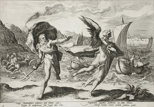 Neptune Pursuing Coronis, Who is Changed into a Crow, published 1590. Creator: Hendrik Goltzius.