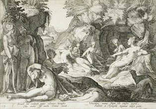 Diana and Her Nymphs Discovering Callisto's Pregnancy, published 1590. Creator: Hendrik Goltzius.