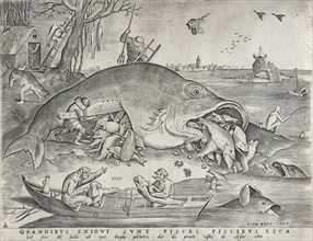 Big Fish Eat Little Fish, published 1557. Creator: Pieter van der Heyden.