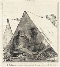 M. Prud'homme se passant la fantaisie guerrière de camper sous la tente d'un turco..., 1859.  Creator: Honore Daumier.