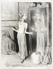 C'est singulier comme ce miroir m'applatit..., 1844. Creator: Honore Daumier.