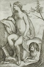Nymph and Large Dog, between 1607 and 1610. Creator: Jacob Matham.