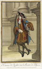 Recueil des modes de la cour de France, 'Homme de Qualité sur le Theatre de l'Opera', 1687. Creator: Jean de Dieu.