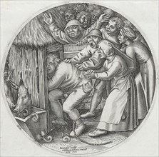 The Drunken Peasant Pushed into a Pigsty, 1568. Creator: Jan Wierix.
