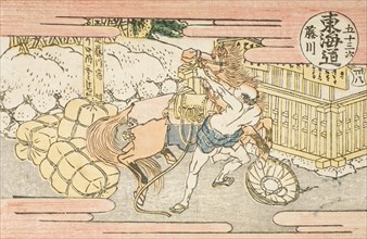 Akasaka (numbered 37); "Fujikawa (numbered 38)" (image 3 of 4), c1802. Creator: Hokusai.