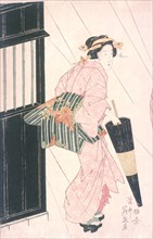 Geisha in Rain, 19th century. Creator: Ikeda Eisen.