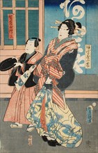 Ofuji of Omiya and her Servant, 1856. Creator: Utagawa Kunisada.