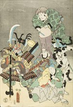 Actors as Otsu-e figures Fukurokuju and Benkei, c1850. Creator: Utagawa Kunisada.