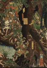 The Great Battle at Ichinotani during the Genpei Wars (Ichinotani Genpei Okassen), 1853. Creator: Yoshikazu.