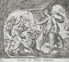 Juno with the Furies at the Gate of Hell, published 1606. Creators: Antonio Tempesta, Wilhelm Janson.