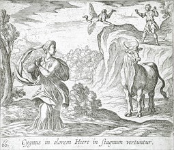 Cycnus and Hyrie, published 1606. Creators: Antonio Tempesta, Wilhelm Janson.