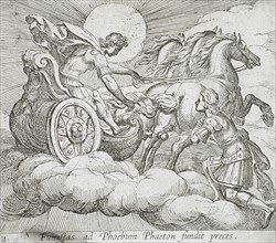 Phaeton Before Apollo, published 1606. Creators: Antonio Tempesta, Wilhelm Janson.