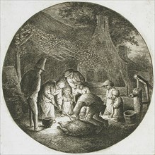 Peasants Killing a Pig, c1642. Creator: Adriaen van Ostade.