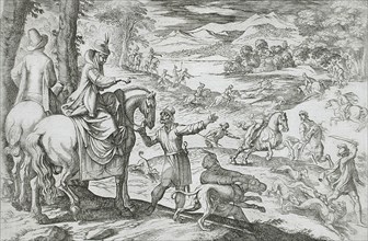 Deer and Wolf Hunt, 16th century. Creator: Antonio Tempesta.