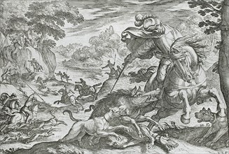 Boar Hunt, 16th century. Creator: Antonio Tempesta.