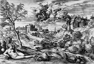 Ruggiero Rescuing Angelica, 1563. Creator: Cornelis Cort.