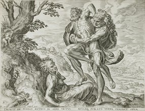 Hercules defeats Antaeus, 1563. Creators: Cornelis Cort, Hieronymus Cock.