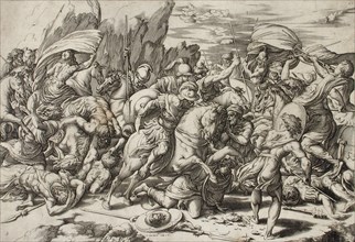 Battle Scene, c1526. Creators: Giovanni Jacopo Caraglio, Raphael.
