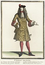 Recueil des modes de la cour de France, 'Lieutenant aux Gardes', Bound 1703-1704. Creator: Henri Bonnart.