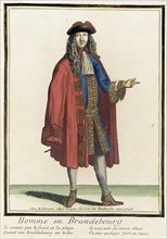 Recueil des modes de la cour de France, 'Homme en Brandebourg', Bound 1703-1704. Creator: Henri Bonnart.