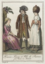 Costumes de Différents Pays, 'Homme Femme et Fille de Passan près Vienne en Autriche', c1797. Creator: Jacques Grasset de Saint-Sauveur.