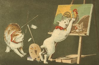 Canvas and Cats, between c1879 and c1881. Creator: Kobayashi Kiyochika.