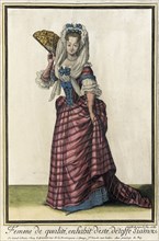 Recueil des modes de la cour de France, 'Femme de Qualité, en Habit d'Esté, Détoffe Siamoise', 1687. Creator: Nicolas Arnoult.