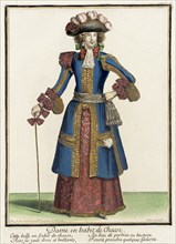 Recueil des modes de la cour de France, 'Dame en Habit de Chasse', 1670. Creator: Nicolas Bonnart.