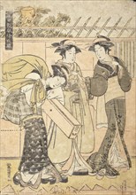 Geisha and Attendants by a Wharf in the Fukagawa district, c1780. Creator: Kitao Masanobu.
