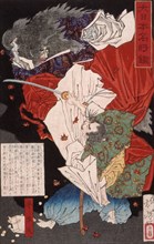 Taira no Koremochi Slashing at a Demon, 1879. Creator: Tsukioka Yoshitoshi.