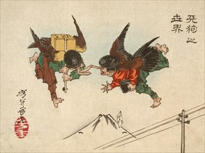 Tengu Messengers Colliding in Midair, 1882. Creator: Tsukioka Yoshitoshi.