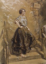 Young Woman Standing on Steps, 1849. Creator: Paul Gavarni.