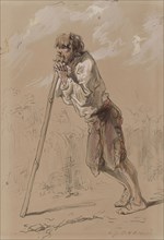 Peasant Leaning on a Stick, 1859-1865. Creator: Paul Gavarni.
