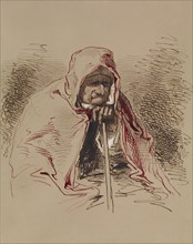 Old Lady in Red Shawl, 1852-1866. Creator: Paul Gavarni.