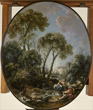 Landscape with Fisherman and a Young Woman, 1769. Creator: Francois Boucher.