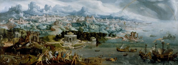 Panorama with the Abduction of Helen Amidst the Wonders of the Ancient World, 1535. Creator: Maerten van Heemskerck.