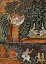 Vessantara Jataka, Chapter 11: Jujaka Treats Jali and Kanha Poorly; While Jujaka..., c1875-1925. Creator: Unknown.