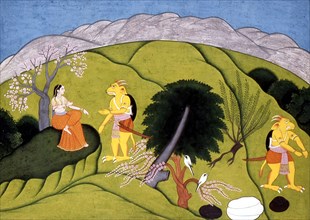Devi with Shumbha's Messenger, 1775-1800. Creator: Unknown.