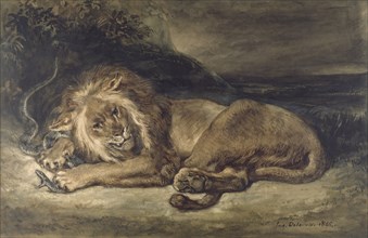 Lion and Snake, 1846. Creator: Eugene Delacroix.