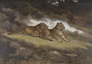 Two Lion Cubs, c1850-1869. Creator: Antoine-Louis Barye.