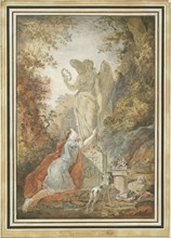 An Artist Adoring a Statue of Virtue, 1783. Creator: Claude Hoin.