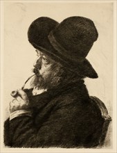 Smoking in Large Hat (Self Portrait), 1888. Creator: Marcellin Desboutin.