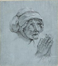 Study of the Head and Hands of an Old Woman Looking Up, c. 1775. Creator: Nicolas Bernard Lepicie.